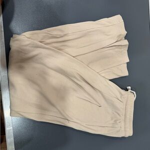 Beige Ribbed Pleated Lounge Pants